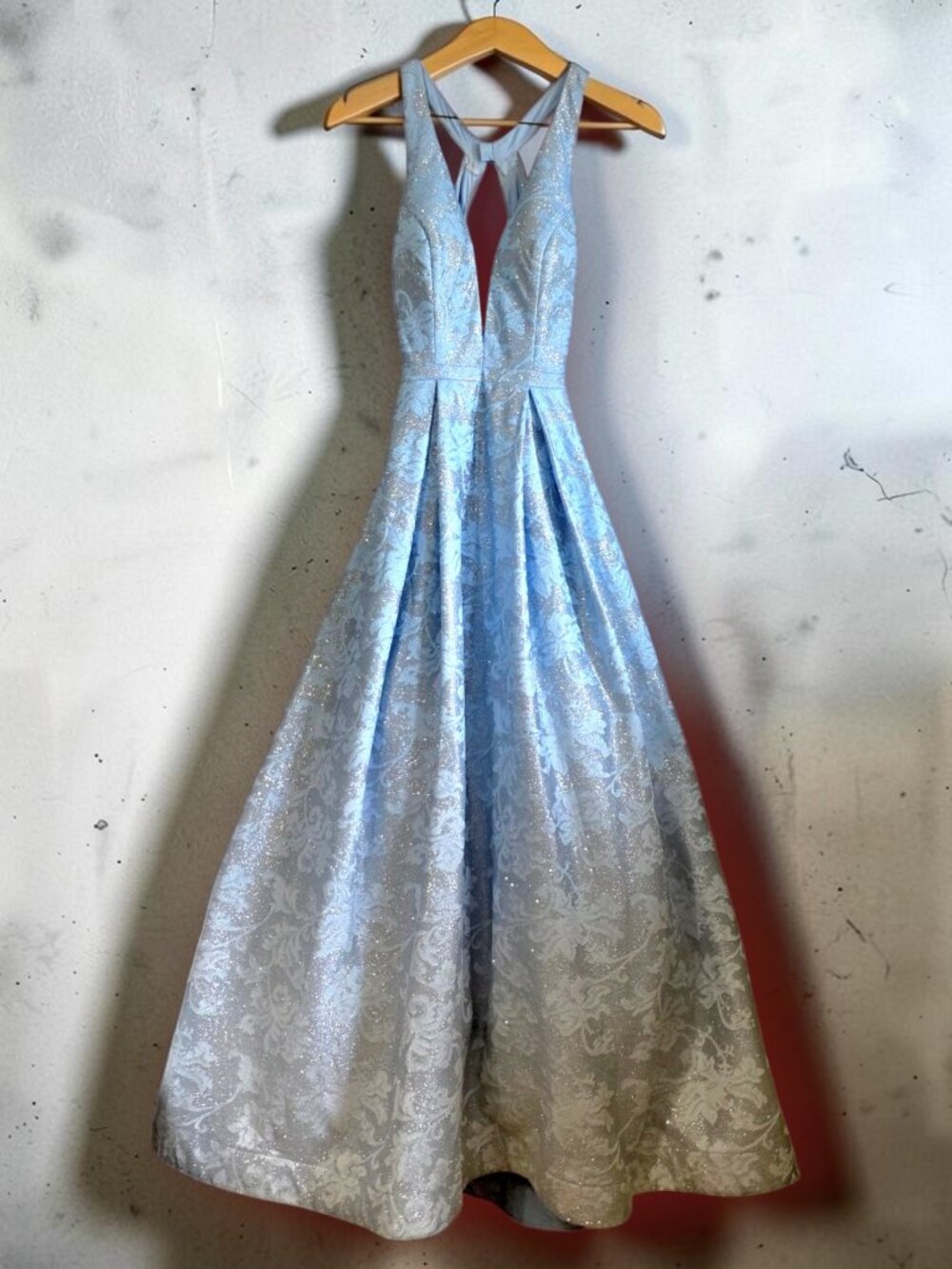 Clarisse Light Blue Silver Floral Prom Ball Gown Size 0
